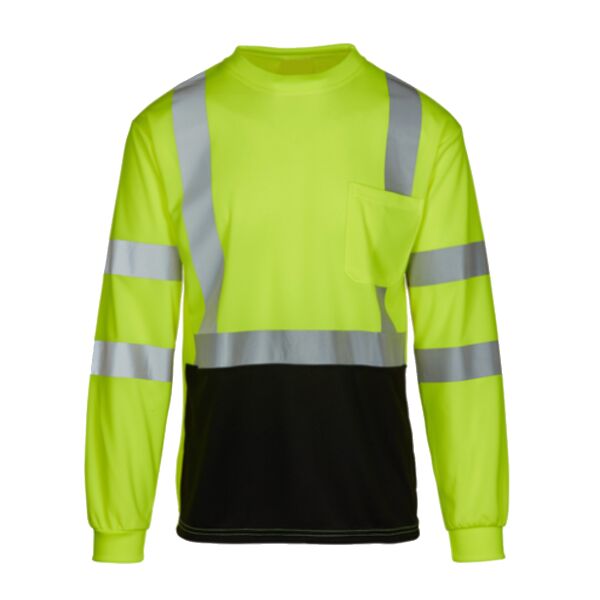 Class 3 Safety Green Moisture Wicking Short Black Bottom Long Sleeve T-shirt Thumbnail